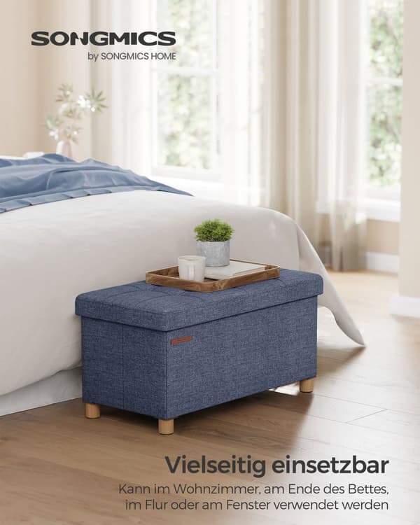 Kokoontaitettava penkki 38 x 76 x 40 cm säilytystilalla vaalean denimin sininen
