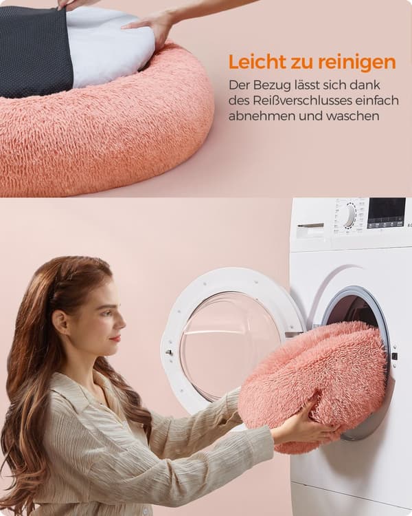 Hundbädd fluffig 120 cm d tvättbar rosa