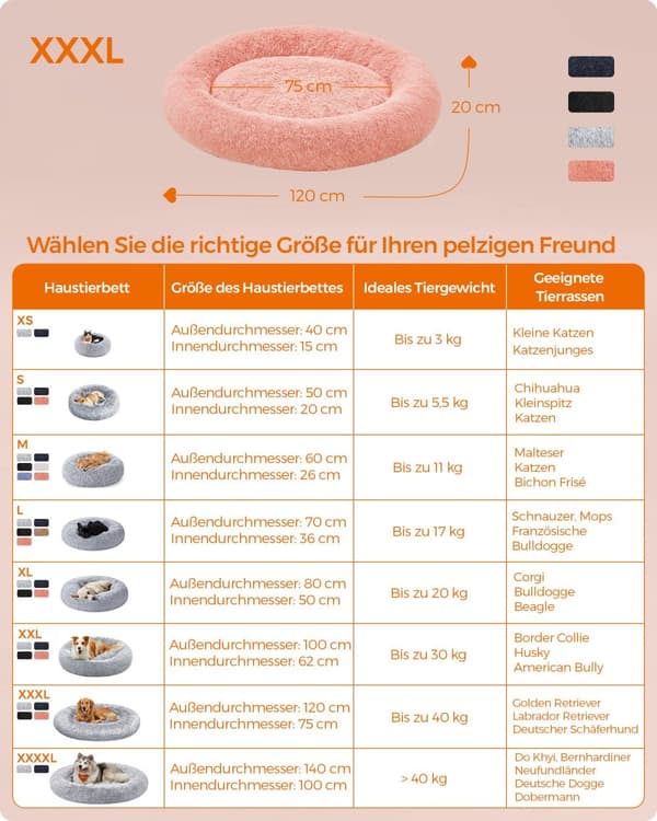 Hundbädd fluffig 120 cm d tvättbar rosa
