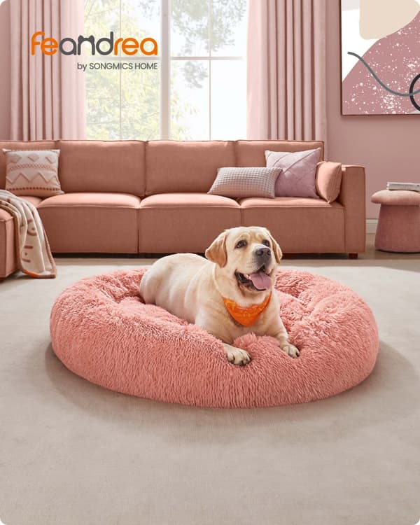 Hundbädd fluffig 120 cm d tvättbar rosa