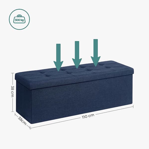 Förvarings Ottoman Bänk, vadderad kista med lock, fällbar sits, 120L kapacitet, rymmer upp till 300 kg, Marinblå