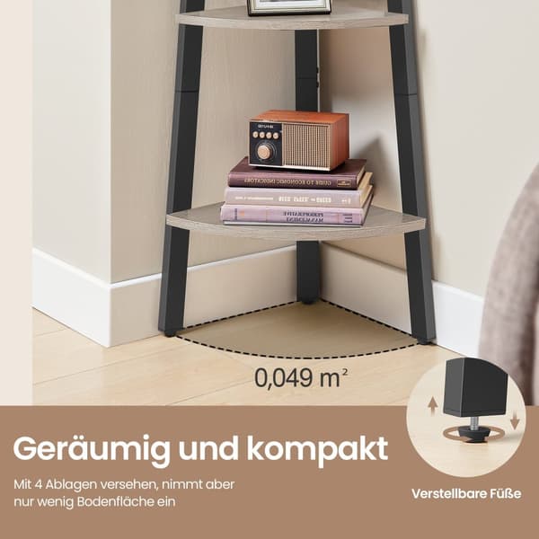 Hörnhylla, bokhylla med 4 våningar, steghylla