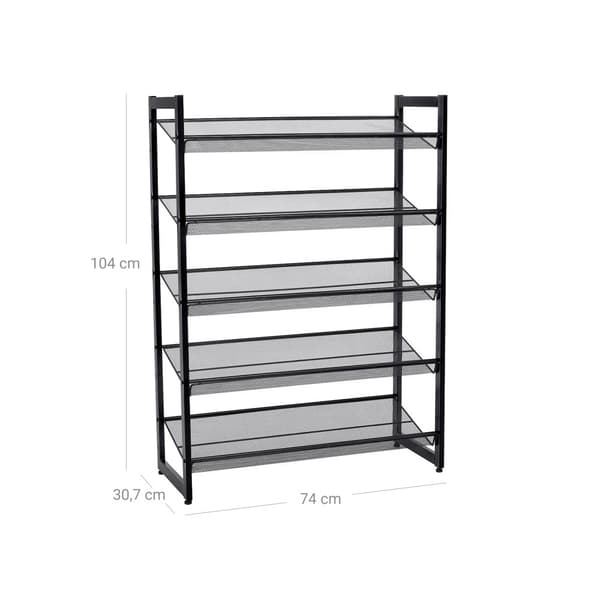 5 Tier Metal Mesh Shoe Rack tasainen kulmahyllyt, suuri pinottava ja säädettävä Boots Storage Järjestäjä eteisen kaapissa, musta