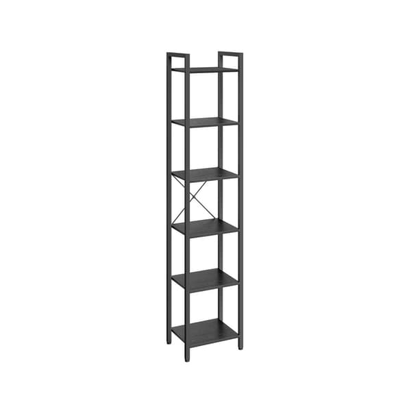 Bokhylla, smal bokhylla, liten bokhylla med 6 våningar, för vardagsrum, sovrum, 11,8 x 15,7 x 73,8 tum, industriell, rustik brun och svart LLS101B01