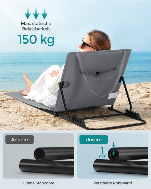Set med 2 strandstolar med steglöst justerbart ryggstöd