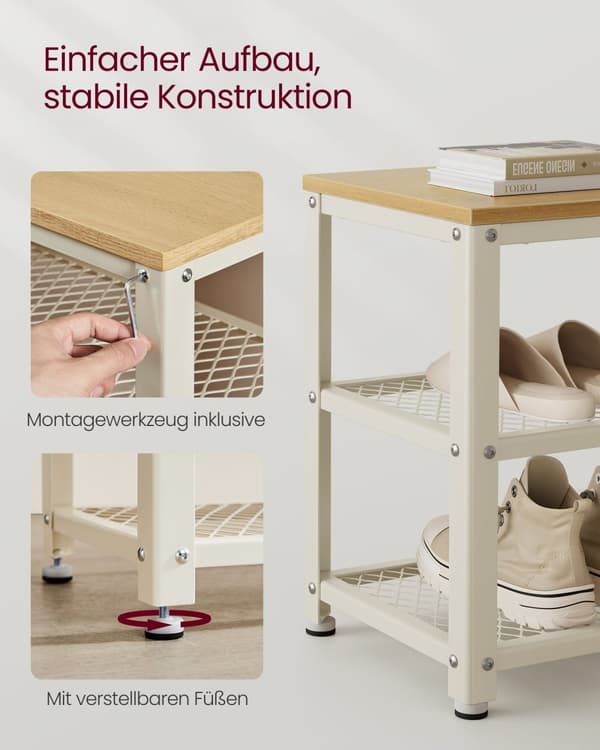 Skobänk med 2 gitterhyllor ekbeige-classic white