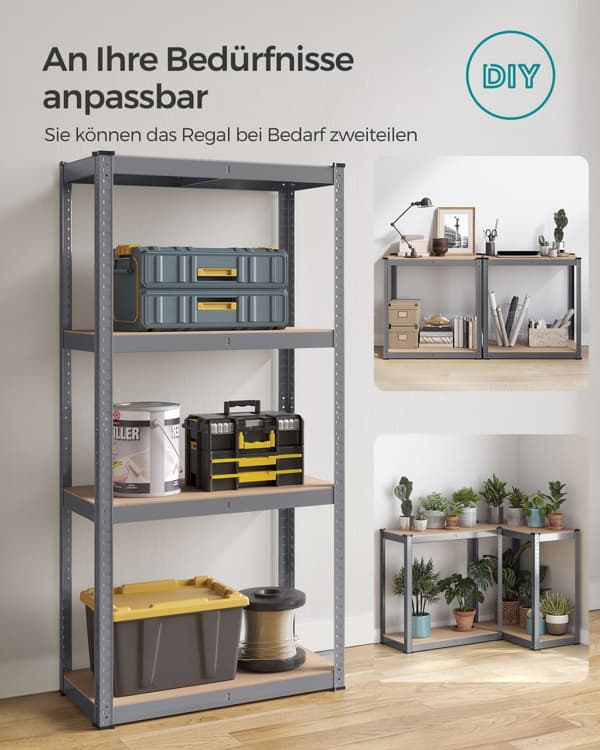 Kraftiga hyllor med stålram och 4 justerbara hyllplan