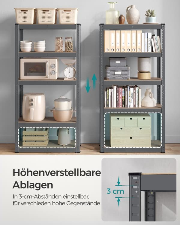 Kraftiga hyllor med stålram och 5 justerbara hyllplan