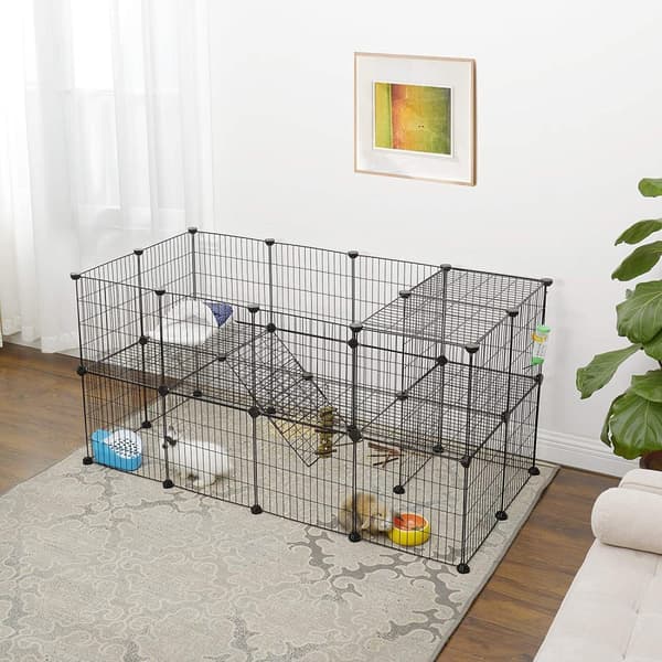 2-kerroksinen metallinen lemmikkieläinten leikkikehä, 36 ristikkopaneelia, muokattavissa oleva häkkikotelo pienille eläimille, marsut, hamsterit, kan