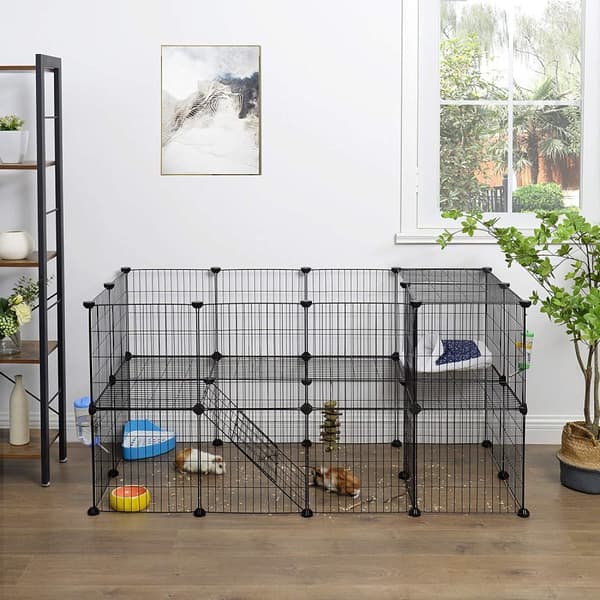 2-kerroksinen metallinen lemmikkieläinten leikkikehä, 36 ristikkopaneelia, muokattavissa oleva häkkikotelo pienille eläimille, marsut, hamsterit, kan