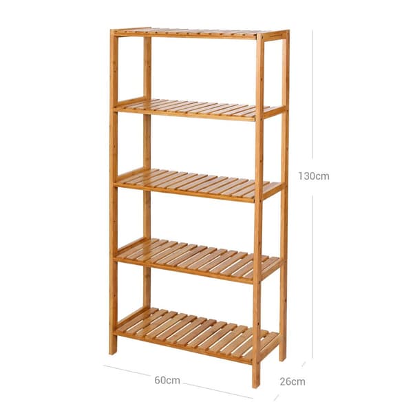 Badeværelse Køkkenopbevaring Bambus 5 hylder Justerbar gulvhøjde Blomsterstativ Boghylde naturlig, 60 x 26 x 130 cm