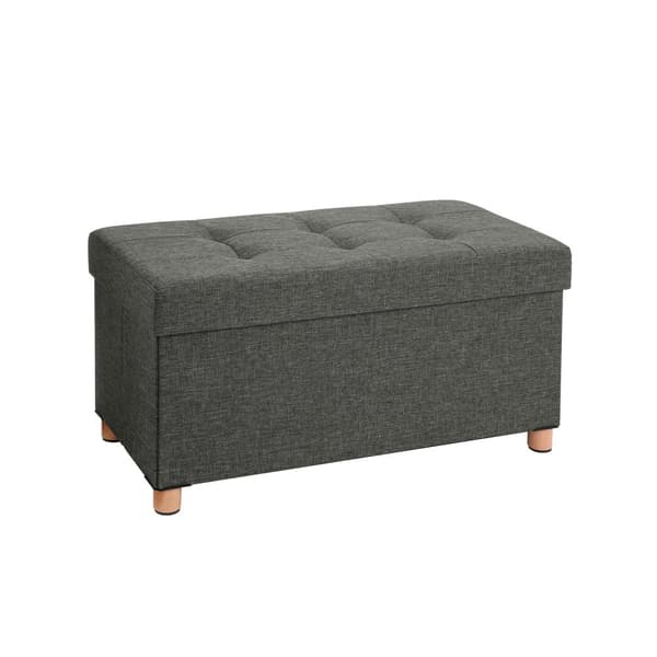 Förvarings Ottoman, vadderad hopfällbar bänk, kista med lock, massiva träfötter, platsbesparande, 65L kapacitet, rymmer upp till 300 kg, för sovrum,