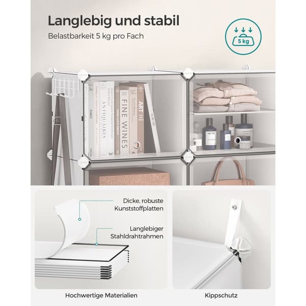 Förreglingsbart skoställ, plastskåp för skoförvaring, modulär förvaringsenhet med 10 fack, 30 x 40 x 30 cm för varje fack, med dörrar, stålram, plast