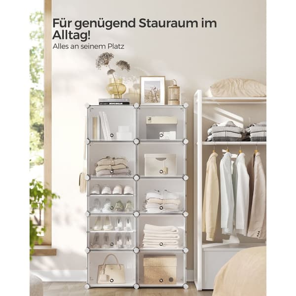 Förreglingsbart skoställ, plastskåp för skoförvaring, modulär förvaringsenhet med 10 fack, 30 x 40 x 30 cm för varje fack, med dörrar, stålram, plast