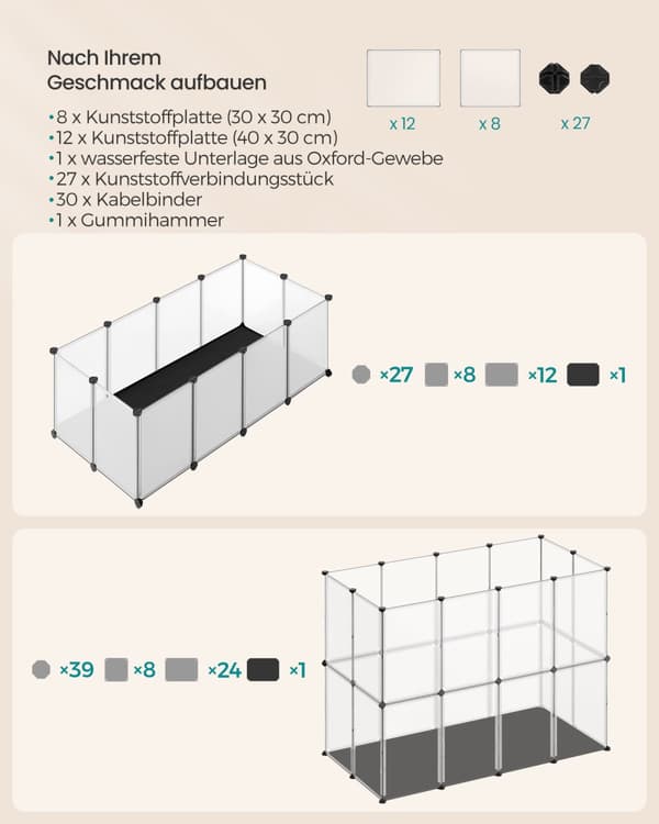 Indhegning til små dyr med bundplader 125 x 63 x 42 cm