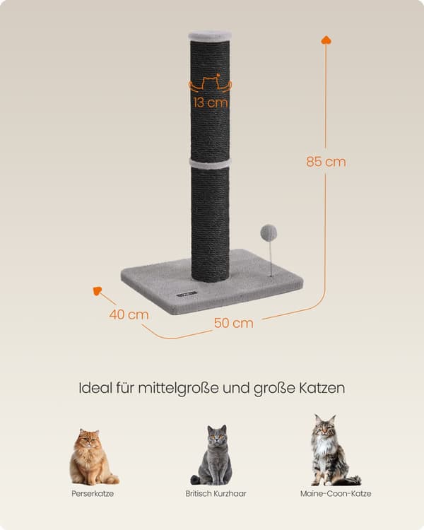 Raapimispylväs 85 cm korkea, jossa on pehmopallo ja kello, muste musta