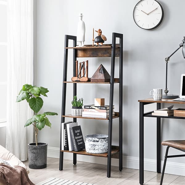 Ladderhylla, 4-stegs bokhylla för hemmakontor, fristående förvaringshyllor, för vardagsrum, sovrum, kök, balkong, metallram, lätt att montera, indust