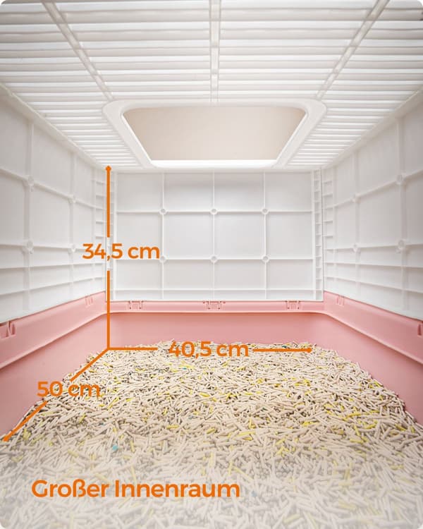 Kattsandlåda med lock och skopa rymlig vit-pastellrosa