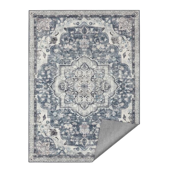 Gulvtæppe 120 x 170 cm Gulvtæppe skridsikkert Gulvtæppe traditionel vintagestil stue køkken gang spisestue maskinvaskbar duegrå