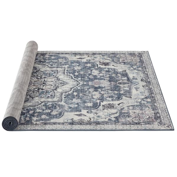Gulvtæppe 120 x 170 cm Gulvtæppe skridsikkert Gulvtæppe traditionel vintagestil stue køkken gang spisestue maskinvaskbar duegrå