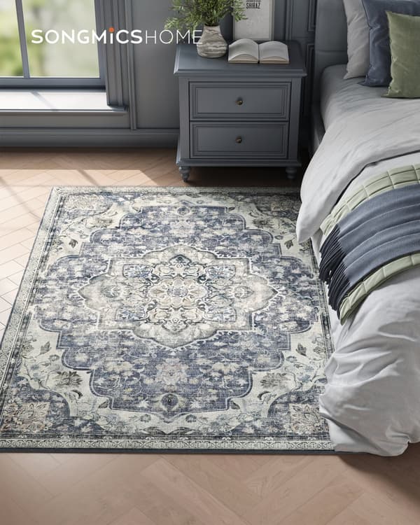 Gulvtæppe 120 x 170 cm Gulvtæppe skridsikkert Gulvtæppe traditionel vintagestil stue køkken gang spisestue maskinvaskbar duegrå