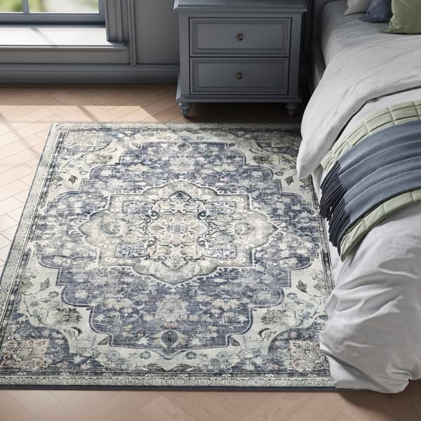 Gulvtæppe 120 x 170 cm Gulvtæppe skridsikkert Gulvtæppe traditionel vintagestil stue køkken gang spisestue maskinvaskbar duegrå