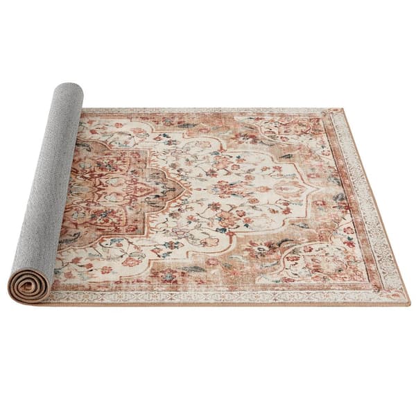 Matta 120 x 170 cm Vardagsrumsmatta Halksäker matta Traditionell Vintage Style Vardagsrum Kök Hall Matsal Maskintvättbar Cappuccino Beige