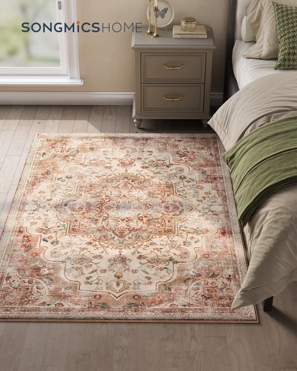 Matta 120 x 170 cm Vardagsrumsmatta Halksäker matta Traditionell Vintage Style Vardagsrum Kök Hall Matsal Maskintvättbar Cappuccino Beige