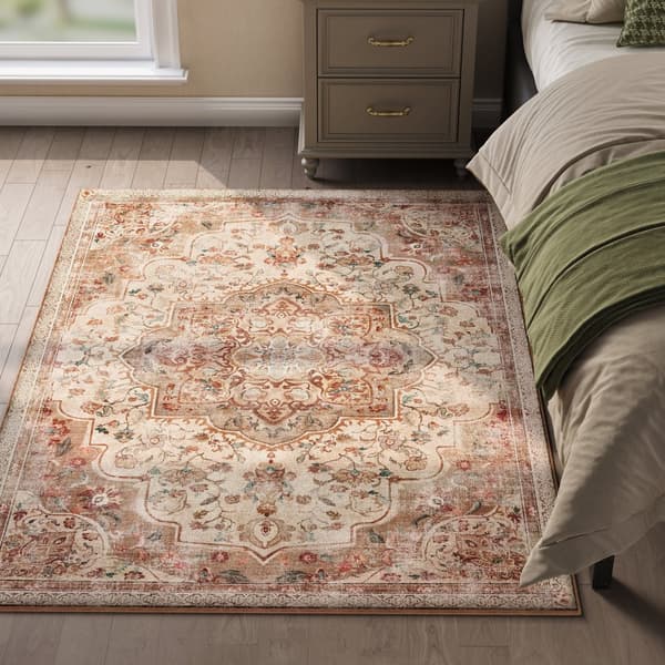 Matta 120 x 170 cm Vardagsrumsmatta Halksäker matta Traditionell Vintage Style Vardagsrum Kök Hall Matsal Maskintvättbar Cappuccino Beige