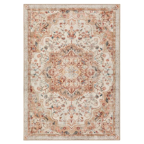 Matta 120 x 170 cm Vardagsrumsmatta Halksäker matta Traditionell Vintage Style Vardagsrum Kök Hall Matsal Maskintvättbar Cappuccino Beige