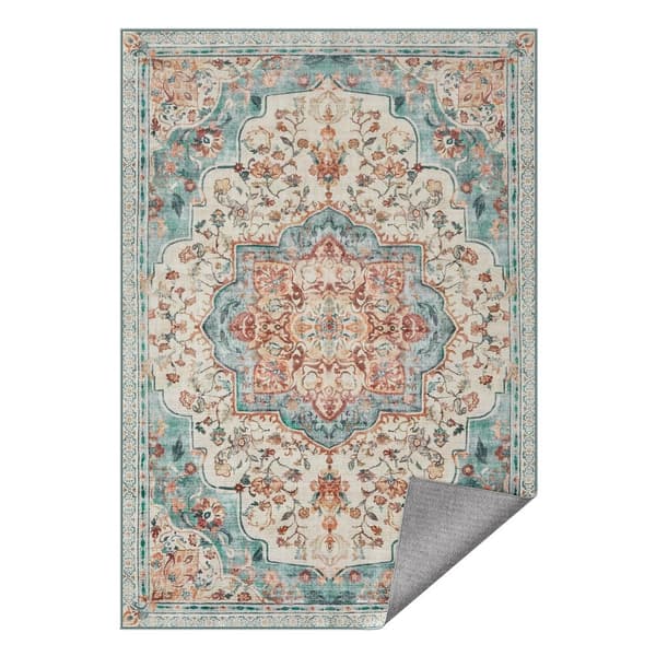 Area Rug 120 x 170 cm Living Room Rug Non-Slip Rug Traditional Vintage Style Living Room Kitchen Hallway Dining Room Machine Washable Aqua Blue