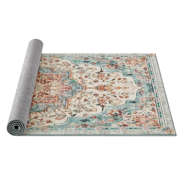 Area Rug 120 x 170 cm Living Room Rug Non-Slip Rug Traditional Vintage Style Living Room Kitchen Hallway Dining Room Machine Washable Aqua Blue