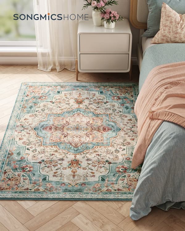 Area Rug 120 x 170 cm Living Room Rug Non-Slip Rug Traditional Vintage Style Living Room Kitchen Hallway Dining Room Machine Washable Aqua Blue