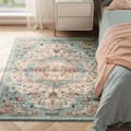 Miniatyrbillede 6 af 6: Area Rug 120 x 170 cm Living Room Rug Non-Slip Rug Traditional Vintage Style Living Room Kitchen Hallway Dining Room Machine Washable Aqua Blue