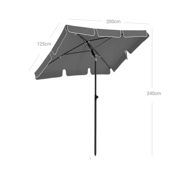 Suorakulmainen parvekkeen aurinkovarjo 2 x 1,25 m, UPF 50+ suoja, kallistettava aurinkovarjo, PA-pinnoitettu katos, kantolaukku, puutarhaterassi, jal