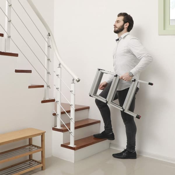 Stegstege i aluminium, hushållsstege, lättvikt 3 kg, hopfällbara multifunktionella steg på båda sidor 2 x 3 steg