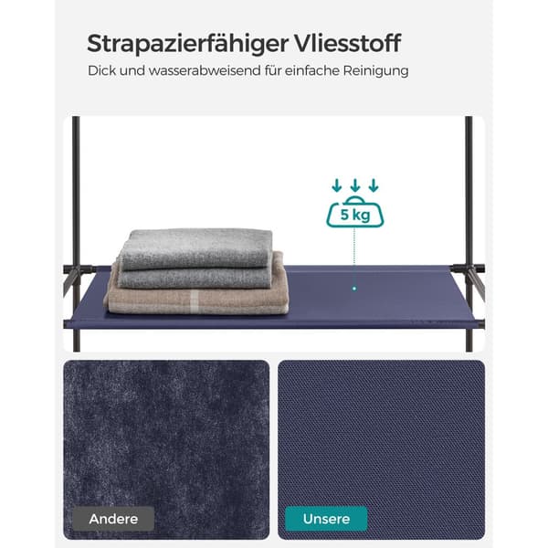 Kangasvaatekaappi, siirrettävä vaatekaappi makuuhuoneeseen, vaatekaappi, jossa on kuitukangaspäällyste, vaatteiden säilytysjärjestäjä, 45 x 150 x 175