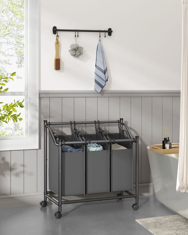 Tvättkorg med hjul 3 x 45 L skiffergrå