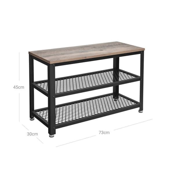 Skobänk, skoställ med 2 hyllor, skoorganisator, 73 x 30 x 45 cm, entré vardagsrum hall, stålkonstruktion, industriell stil, grå och svart