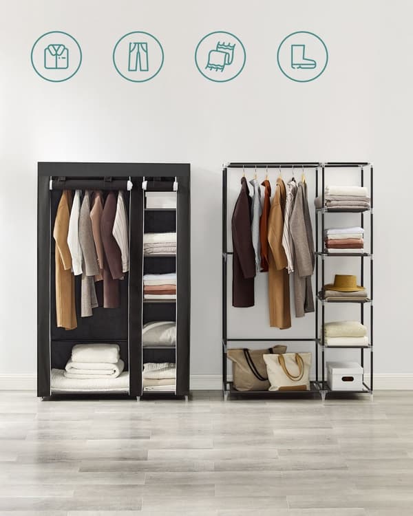 Stofgarderobe 175 x 110 cm sort