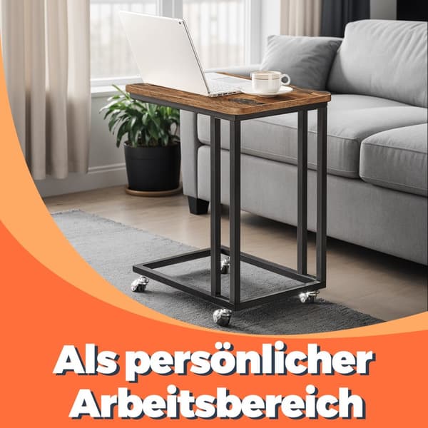Sidobord, soffbord med hjul, C-form