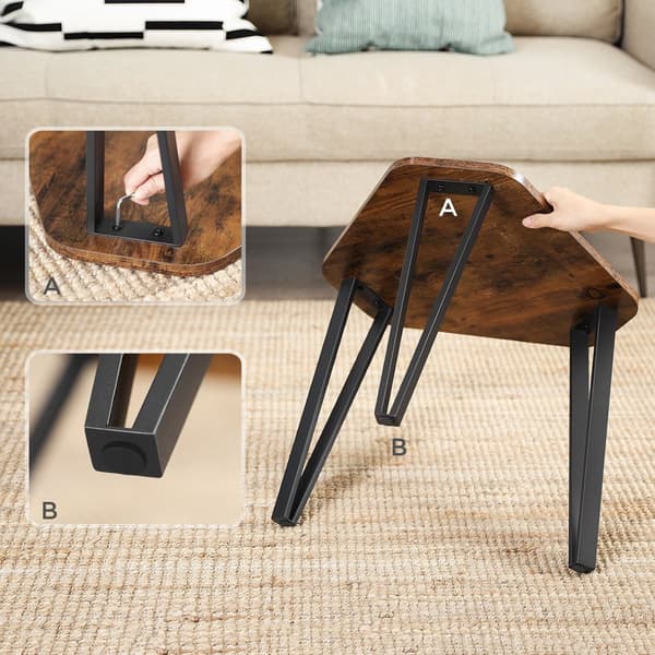 Stapelbart soffbord, Set med 3 gavlar för vardagsrummet, stapelbara sidobord, robust och enkel montering, stålram, industriell stil, rustikt brunt oc