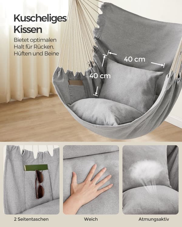Hängstol med 2 dynor och metallkedja dove grey