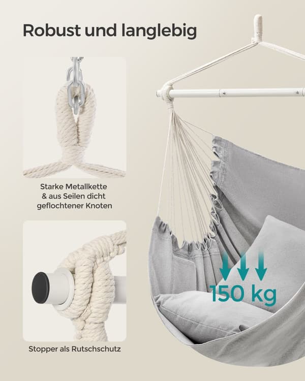 Hängstol med 2 dynor och metallkedja dove grey