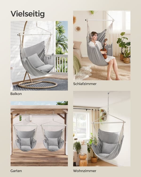 Hängstol med 2 dynor och metallkedja dove grey