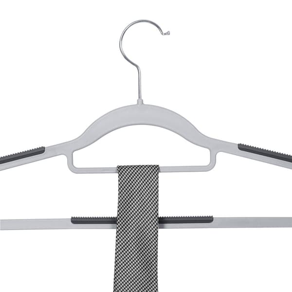Klädhängare, 50 st, kraftiga plasthängare med halkfri design, platsbesparande klädhängare, 0,6 cm tjocka, 360° vridbar krok, 42 cm långa, ljusgrå och