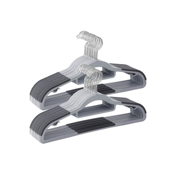 Klädhängare, 50 st, kraftiga plasthängare med halkfri design, platsbesparande klädhängare, 0,6 cm tjocka, 360° vridbar krok, 42 cm långa, ljusgrå och