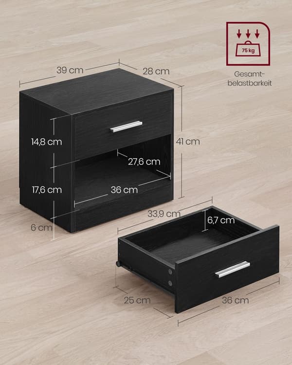 Sängbord set om 2 naturbeige-classic black