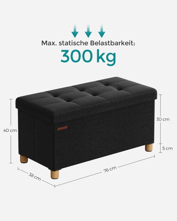 Förvaringsbänk Skobänk Fällbar sittplats Chest Förvaringsbox Fotpall 38 x 76 x 40 cm för vardagsrum sovrum Ink Svart
