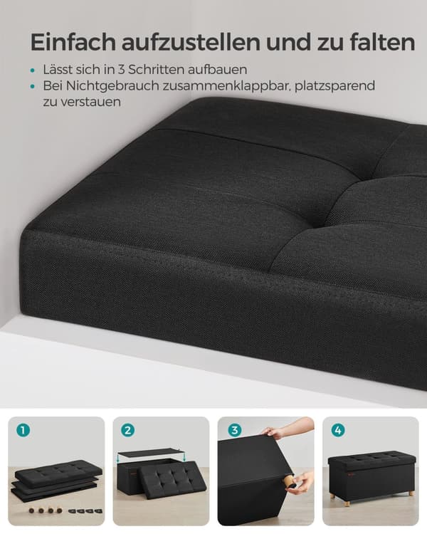 Förvaringsbänk Skobänk Fällbar sittplats Chest Förvaringsbox Fotpall 38 x 76 x 40 cm för vardagsrum sovrum Ink Svart